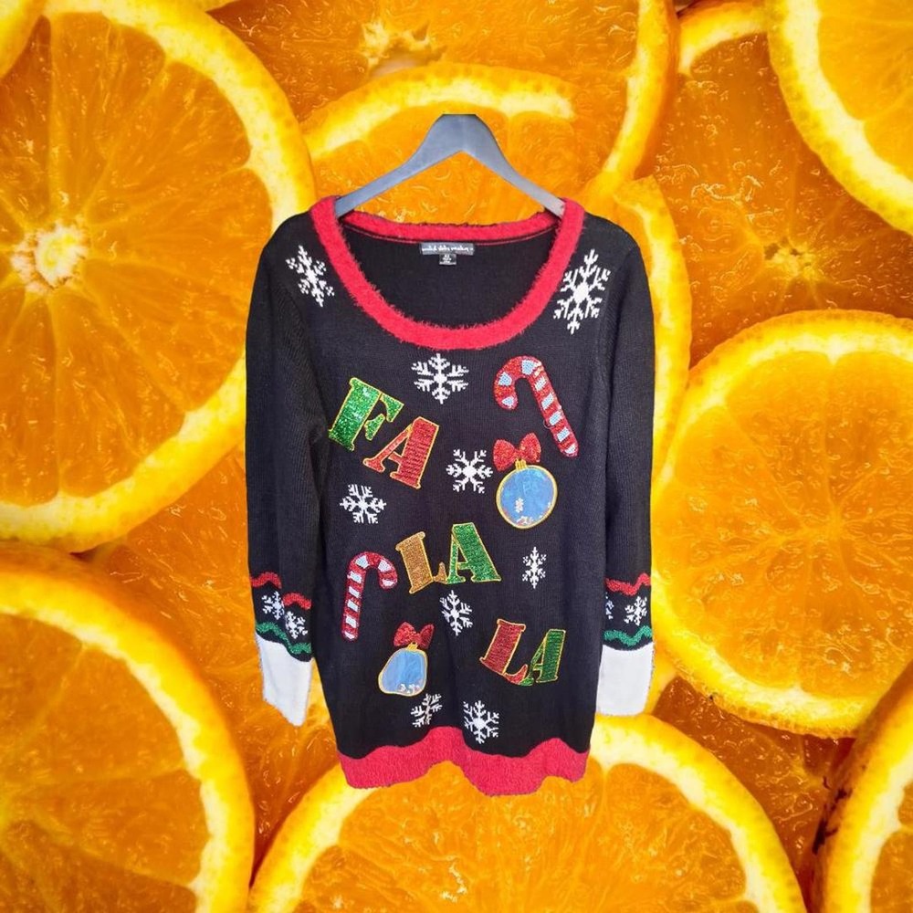 United States Sweaters Christmas Sweater Fa La La‎ With Sequin Size XL
